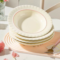 Service de vaisselle en porcelaine style français, luxe léger et créatif, assiettes à soupe profondes réutilisables et bols créatifs en forme de chapeau de paille pour la maison et les hôtels
