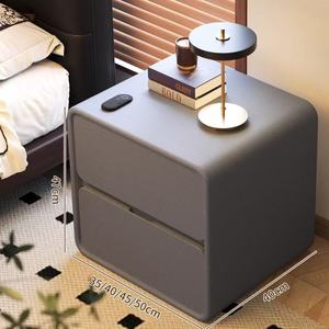 New Solid Wood Nightstand Modern Minimalist Luxury <b>Small</b> Bedroom Leather Storage Bedside <b>Cabinet</b> - Product Image 3