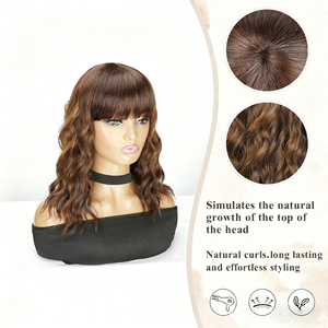 Perruques synthétiques pour femmes à la mode, avec frange, style vague d'eau et <span class=keywords><strong>boucles</strong></span> françaises, style bob, sans dentelle - Product Image 3