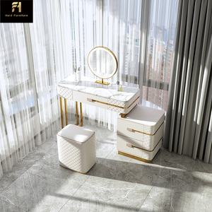 Tocador Italiano <span class=keywords><strong>de</strong></span> Lujo con <span class=keywords><strong>Espejo</strong></span> LED, Tocador <span class=keywords><strong>de</strong></span> Madera Blanco con Silla y Cajones para Dormitorio - Product Image 2