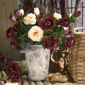 O-X497 en gros artificiel automne rose blanc <span class=keywords><strong>ted</strong></span> boulanger pure pivoine 3 fourchettes vintage artificiel poussiéreux rouille rose fleur pour mariage - Product Image 6