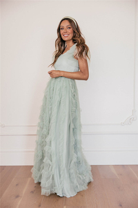 2022 Autumn Casual Elegant Custom Women Flutter Sleeve <strong>White</strong> <strong>Lace</strong> Tulle Plus Size Maxi <strong>Dress</strong> - Product Image 4