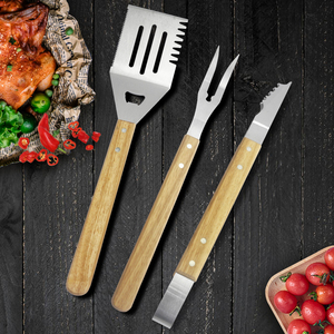 Herramientas de parrilla de barbacoa de acero inoxidable, Juego de 3, incluye tenedores, <span class=keywords><strong>pinzas</strong></span> giratorias con mango de madera para asar, accesorios de cocina - Product Image 2