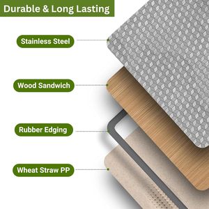 Tabla de cortar de acero inoxidable 304 de doble cara de paja de trigo de fácil limpieza para Cocina - Product Image 6