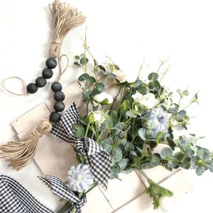 Farmhouse Rustic <b>Black</b> Wood Bead Garland with Country Tassels 21cm Closet <b>Door</b> Handle <b>Knob</b> Decorations - Product Image 3