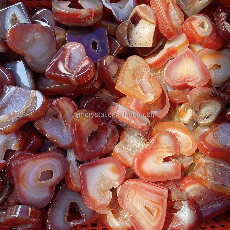 Wholesale High Quality Natural Red Agate Druzy Heart Carved