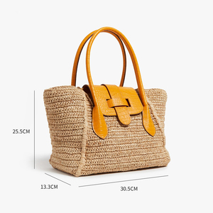 Nhà sản xuất thanh lịch PU da <span class=keywords><strong>Raffia</strong></span> Womens Tote Túi thiết kế bán buôn lớn rơm Túi bãi biển biểu tượng tùy chỉnh Womens Túi xách - Product Image 2