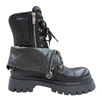 Bottes Goth Punk Originales de 8 Pouces avec Rivets, Bottes à Rabat, Talon Épais, Fermeture Éclair Latérale, Bottes en Cuir à Lacets
