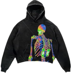 Sweat à capuche Halloween <span class=keywords><strong>Black</strong></span> <span class=keywords><strong>friday</strong></span> pour femmes et hommes, impression lavée à l'acide, pull à capuche hip-hop, crâne, épaule tombante - Product Image 4