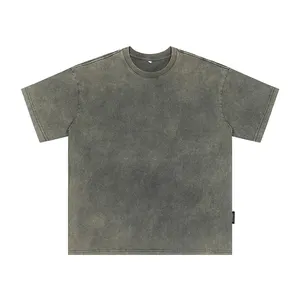 LEMACRO Baju kaus polos untuk pria, baju kaos oblong musim panas kualitas tinggi dengan logo pola kustom, baju kaos cuci asam ukuran besar untuk pria