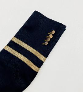 Costume d'affaires pour homme bleu marine, style smoking, simple boutonnage, en laine, grande taille, respirant, imperméable, avec plis sur le devant et doublure dorée - Product Image 6