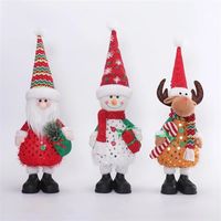 Cadeau de Noël Lumineux 3 Pièces Figurine en Peluche Père Noël Bonhomme de Neige Renne Debout avec Lumière LED Chaude
