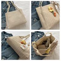 Sac fourre-tout d'été pour femme, tissé à la main, en paille, avec fermeture éclair et doublure en polyester, idéal pour les voyages, les vacances, les loisirs et le travail