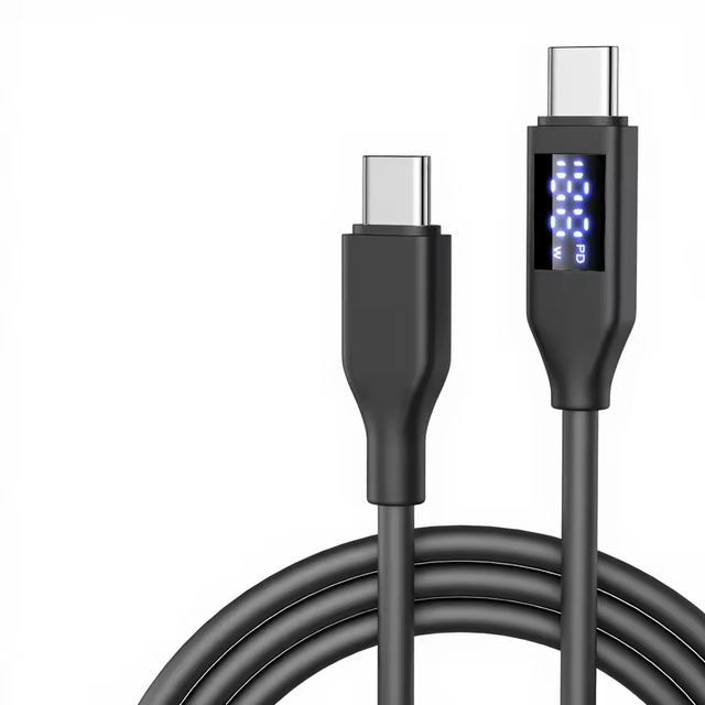 120W Type-C to Type-C Cable PD Fast Charger LED Digital Display Silicone Pure Copper Conductor for iPhone 15/16 Macbook iPad