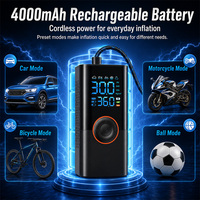 Gonfleur de pneus sans fil 150 PSI 4000 mAh, compresseur d'air portable, mini pompe à air numérique pour voiture, pompe à pneus rechargeable avec lumière LED