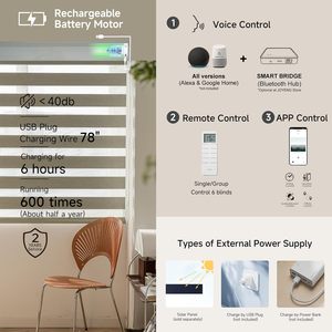 Smart Roller Blind Gray Fabric Dual Layer <b>Light</b> <b>Control</b> With <b>Remote</b> App Voice Assistant Compatible - Product Image 5