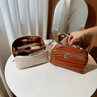 Sac de rangement multifonctionnel pour maquillage femme, organiseur de beauté en PU effet crocodile, porte-pinceaux, sacs cosmétiques en cuir