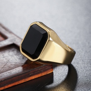 Fine Black Onyx Rings Aço Inoxidável Quadrado Ágata Signet Anéis para Homens Moda Pinky Thumb Ring Jóias Jóias dos homens - Product Image 2