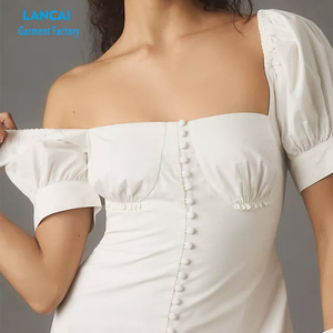 Estilo personalizado de algodón y poliéster cuello cuadrado Puff manga mujeres vestido cintura elástica Maxi vestido - Product Image 2