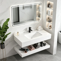 Meuble-lavabo de salle de bain double couche en dalle de roche de luxe léger avec lavabo en pierre frittée anti-salissure, pour projets d'appartements OEM/ODM