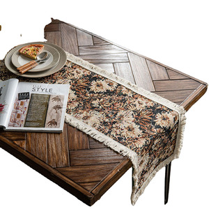 Haute qualité Style campagnard américain tournesol <span class=keywords><strong>Jacquard</strong></span> chemin de Table luxe frange Design Floral Textile tissu artisanat produit - Product Image 4