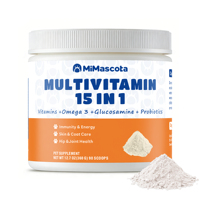 Poudre Multivitaminée 15-en-1 Hyperprotéinée pour Animaux de Compagnie, Glucosamine Chondroïtine Oméga 3 Probiotiques pour l'Immunité et les Articulations des Chiens et des Chats (Vente en Gros)