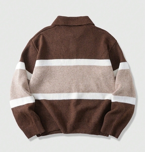 Biểu Tượng Tùy Chỉnh OEM & ODM Lỏng Giản Dị Thư Jacquard Mô Hình Thiết Kế Len Pha Trộn Người Đàn Ông Của Đan Polo Áo Len - Product Image 2