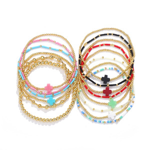 Set di <span class=keywords><strong>gioielli</strong></span> di design bracciale multistrato placcato in <span class=keywords><strong>oro</strong></span> ciondolo a croce tratto fatto a mano con perline <span class=keywords><strong>gioielli</strong></span> Boho per donne regalo - Product Image 5