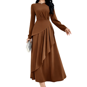 Robe <span class=keywords><strong>longue</strong></span> plissée décontractée à manches longues pour femme, avec volants, élégante, en promotion - Product Image 1