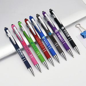 12 Stylos publicitaires promotionnels 2-en-1 avec stylet et pointe bille, livraison directe usine, stylo métallique personnalisable avec logo - Product Image 3