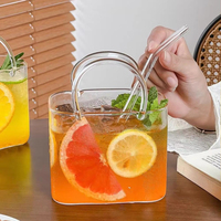 Vase en verre transparent réutilisable, sûr pour les aliments, en forme de sac à main, pour vin, jus, cocktail de fruits