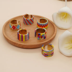 Go2boho fatto <span class=keywords><strong>a</strong></span> mano anello di perline regolabile, anello aperto <span class=keywords><strong>a</strong></span> banda <span class=keywords><strong>larga</strong></span> arcobaleno bohémien con Miyuki Delica perline motivo geometrico - Product Image 5