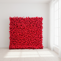 Dekorasi Dinding Kain Gulung 5D Custom Motif Bunga Mawar Merah, Panel Dinding Bunga Sutra Buatan untuk Pernikahan, Latar Belakang Flowerwall