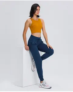 Celana Olahraga Yoga Wanita, Celana Joger Nilon Longgar Saku Samping Tali Serut, Celana Lari Jogging Atletik