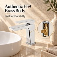 Robinet de lavabo carré chromé Idealex, design géométrique sculpté, monocommande, à poser sur le comptoir, garantie 5 ans, cartouche céramique, pour salle de bain