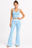 Ensemble Lounge 2 Pièces Femme Y2K Personnalisé avec Logo : Crop Top Halter et Pantalon Évasé Macaron Guépard Taille Haute Extensible