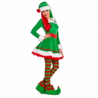 Ensemble de costumes d'elfe de Noël pour adultes, tenue d'elfe en velours avec chapeau, ceinture et couvre-chaussures pour fête de Noël et scène