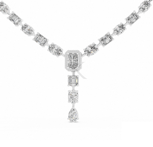 สร้อยคอเทนนิสเพชรแท้สลับกันอย่างหรูหรา พร้อมจี้รูปหยดน้ำประดับมรกตชุบเงิน ดีไซน์โดดเด่นสำหรับเจ้าสาว - Product Image 3