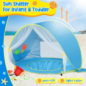 Abri de plage bleu en maille facile à installer avec protection solaire UPF50+ anti-UV pour bébés et tout-petits, idéal pour le camping en extérieur et les jeux à la piscine - Product Image 2