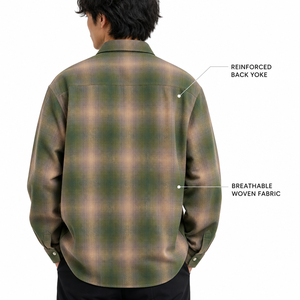 เสื้อเชิ้ตผ้าสักหลาดลายสก็อตแขนยาวสำหรับผู้ชาย แบรนด์ Charlo ปกคอพับได้ ผลิตจากผ้าฝ้าย 100% เป็นมิตรต่อสิ่งแวดล้อม รับผลิตแบบ OEM ODM - Product Image 3