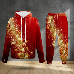 Ensemble deux pièces tendance pour femme, style sport décontracté, en tricot respirant avec imprimé numérique, pull à capuche chaud en polyester pour l'automne - Product Image 1