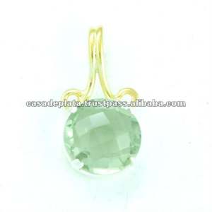 Forma redonda verde amatista piedra preciosa 925 plata esterlina chapado en oro estilo moderno colgante de moda para Unisex - Product Image 2