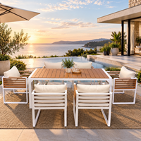 Ensemble de salle à manger d'extérieur en aluminium avec chaises à lattes en bois, plateau de table en WPC, mobilier de patio et de jardin