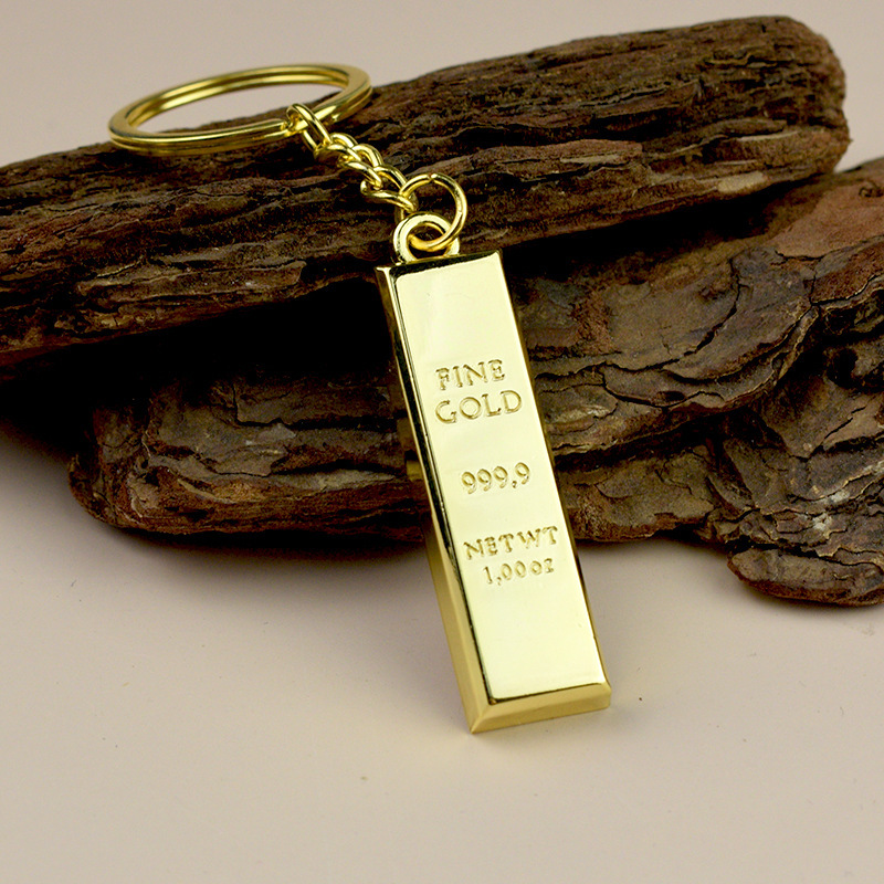 1 Oz Gold Bar Bullion Keychain - Replica 999.9 Fine Gold Look Gift