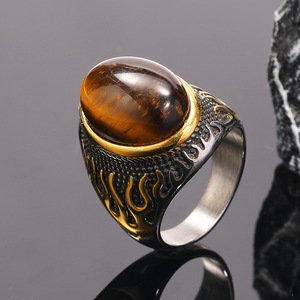 BAQUESUN rétro style punk rue <span class=keywords><strong>photo</strong></span> hip-hop flamme couleurs mélangées pierres précieuses titane acier anneau pour hommes - Product Image 2