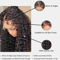 Type 4C Bords naturels Bouclés Raie libre 13x4 HD Transparent Invisible Lace Front Perruque avec Kinky Baby Hairline