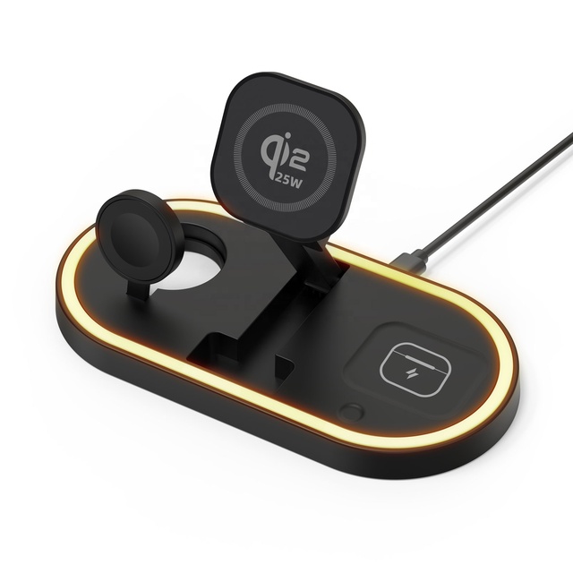 25W Fast Charger Foldable Multi-functional 3 in 1 Wireless Charger Station for iPhone AirPods iWatch Earbuds Watch Phone Charger
