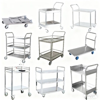 Carrito de Servicio de Cocina Comercial de Acero Inoxidable Pulido de 2 Niveles, Desmontable, con Ruedas, Capacidad de Carga de 300 kg