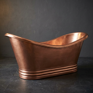 Baignoire autoportante en cuivre ovale, finition martelée rustique, en métal massif, portable, écologique, durable, pour salle de bain intérieure - Product Image 1