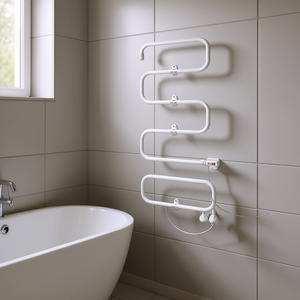 Sèche-serviettes électrique mural 100W, design minimaliste, en plastique courbé, blanc, ensemble d'accessoires de salle de bain - Product Image 2